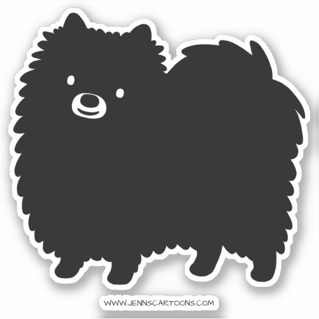 Cute Black Pomeranian Dog | Fluffy Pommie Pom Sticker (Front)