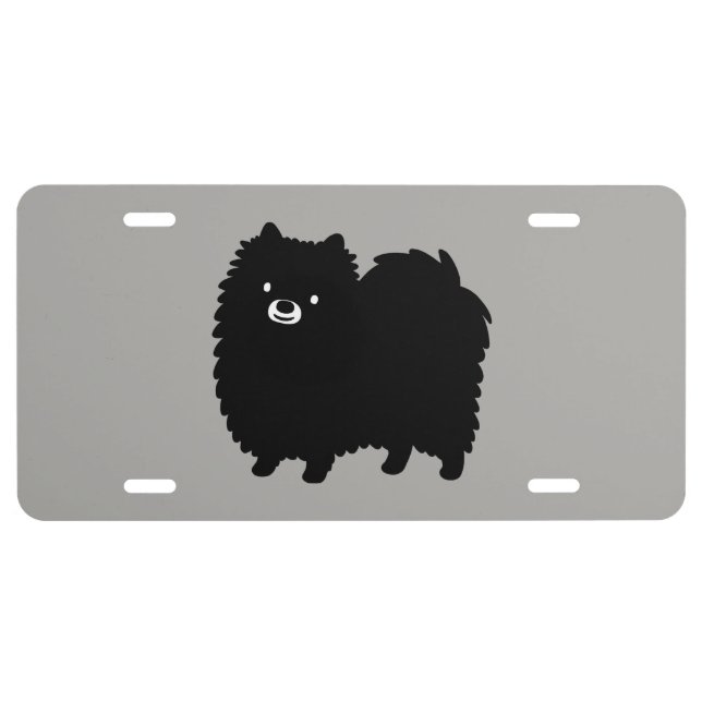 Cute Black Pomeranian Dog License Plate (Front)