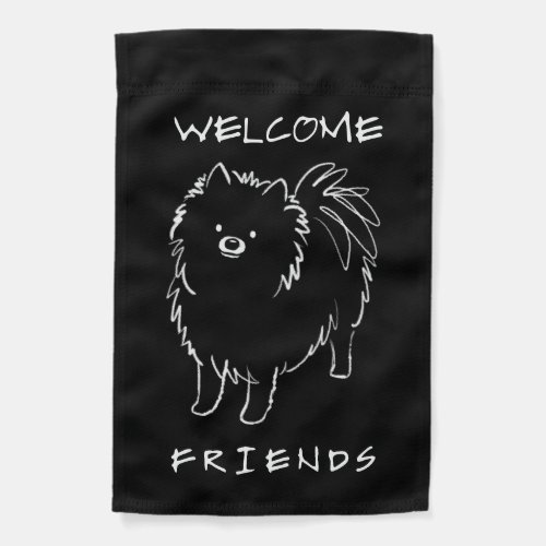 Cute Black Pomeranian Dog Welcome Friends Garden Flag