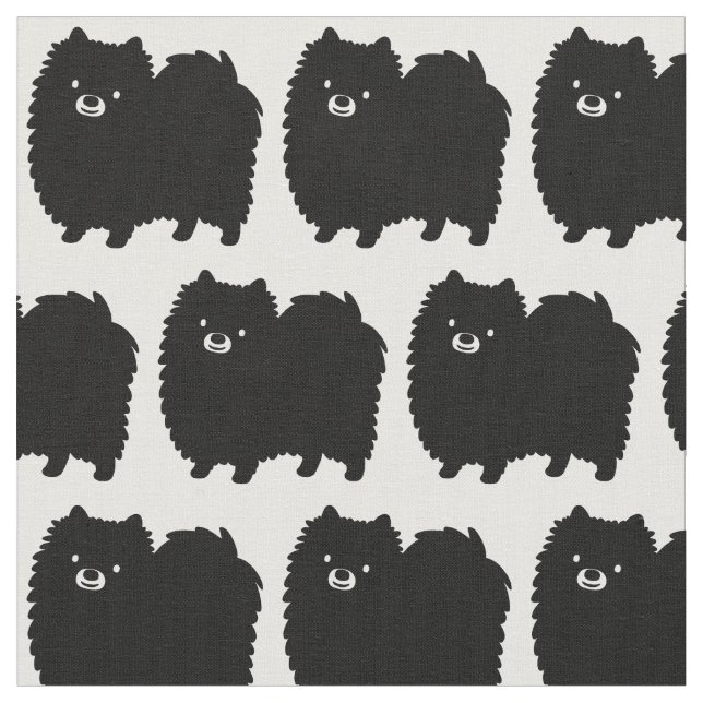 Cute Black Pomeranian Dogs Pattern Fabric (Close Up)