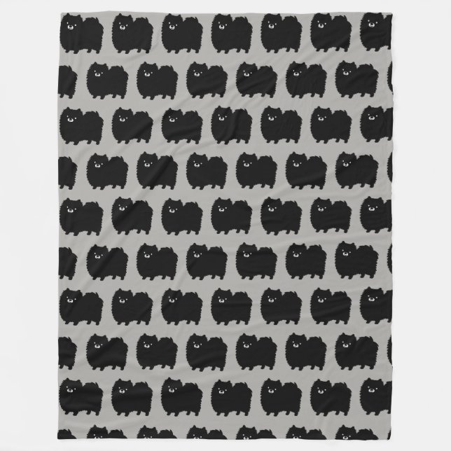 Cute Black Pomeranian Dogs Pattern Fleece Blanket (Front)