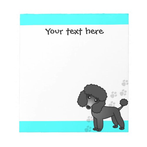 Cute Black Poodle Cartoon Blue Paw Print Notepad