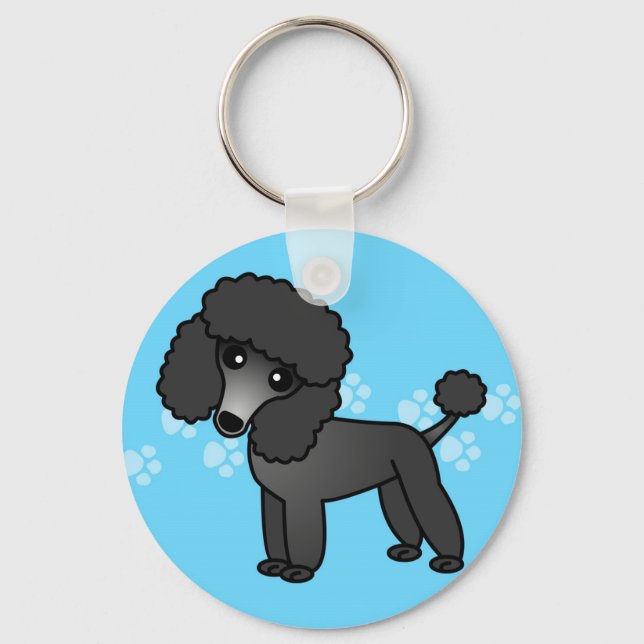 Cute Black Poodle Cartoon Keychain (Front)