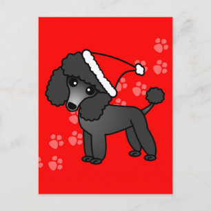 Cute Black Poodle Cartoon Santa Hat Holiday Postcard