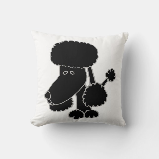 Cute Black Poodle Face Puppy Dog Design Throw Pillow (Front)