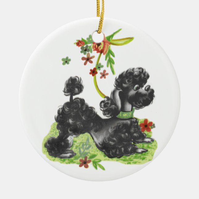 Cute Black Poodle Puppy Ceramic Ornament (Front)