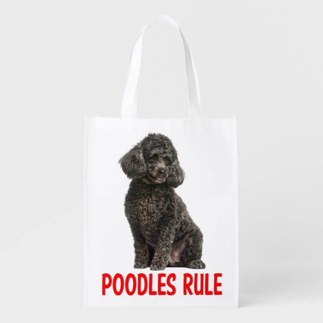 Cute Black Poodle Puppy Dog Mom Grocery Bag (Front)