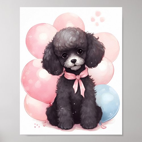 Cute Black Poodle Watercolor Animal Adorable Dog Poster