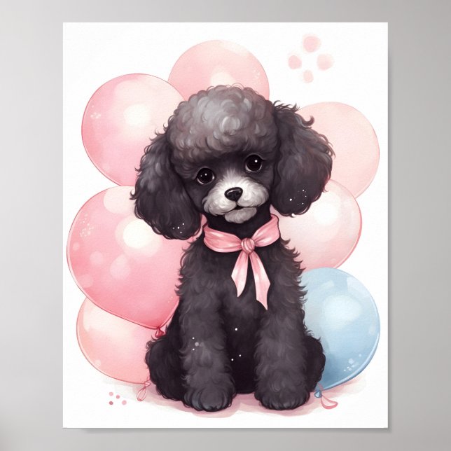 Cute Black Poodle Watercolor Animal Adorable Dog Poster (Front)