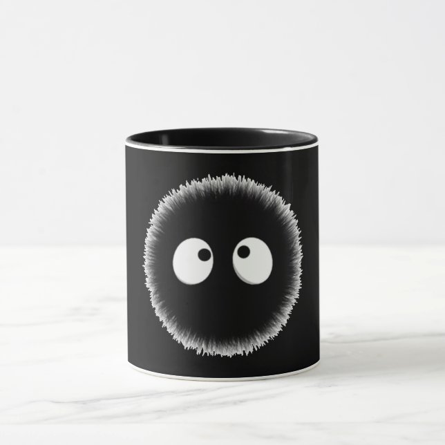 Cute Black Puffball Mug with Eyes - Cozy & Fun Dri (Center)