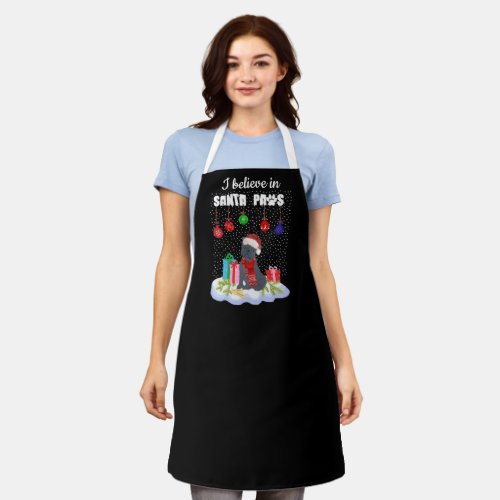 Cute Black Pug Believe in Santa Paws Holiday    Apron