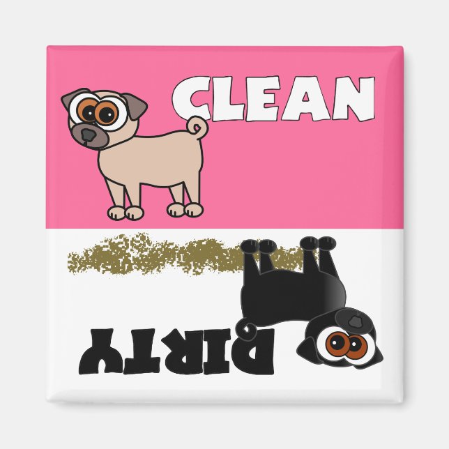 Cute Black Pug Clean / Dirty Dishwasher Magnet (Front)