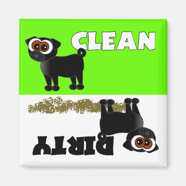 Cute Black Pug Clean / Dirty Dishwasher Magnet (Front)