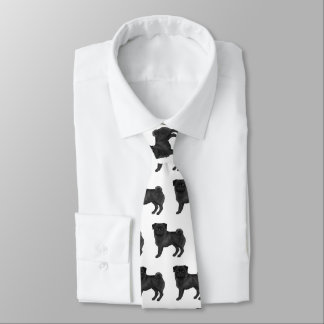 Cute Black Pug Dog Cartoon Illustrated Dog Pattern Neck Tie