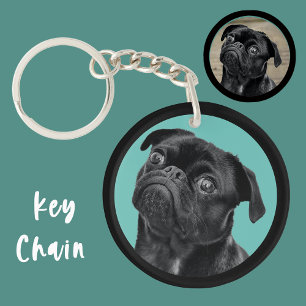Cute Black Pug Face Charm Unique Custom Dog Love Keychain
