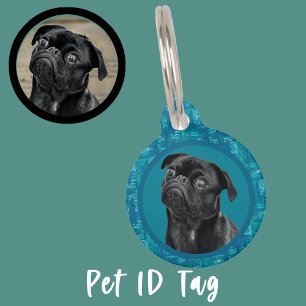 Cute Black Pug Face Charm Unique Custom Dog Love Pet ID Tag