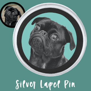Cute Black Pug Face Charm   Unique Custom Dog Love Silver Finish Lapel Pin