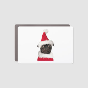 Cute Black Pug in Christmas Santa Hat   Car Magnet