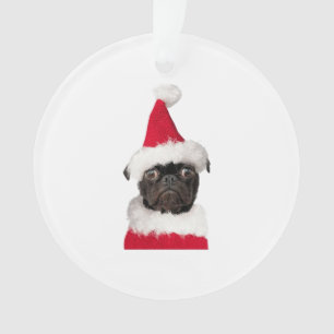 Cute Black Pug in Christmas Santa Hat   Ornament