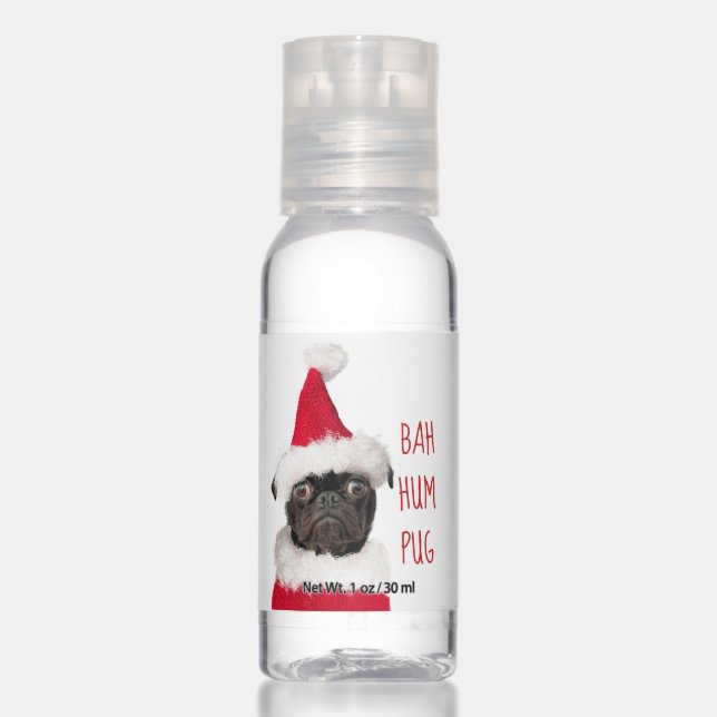 Cute Black Pug in Santa Hat Christmas Hand Sanitizer (Front)