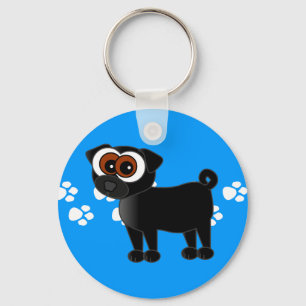 Cute Black Pug Keychain - Blue