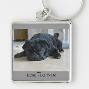 Cute Black Pug Puppy Keychain