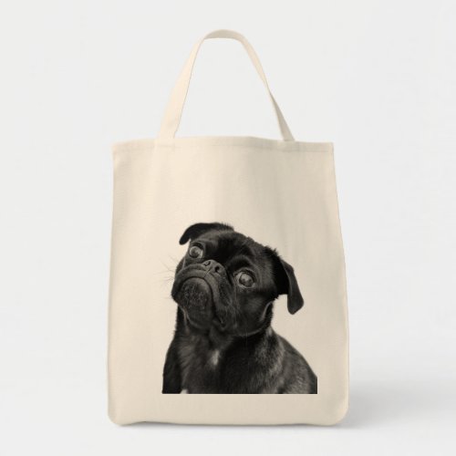 Cute Black Pug Shopping Tote Bag