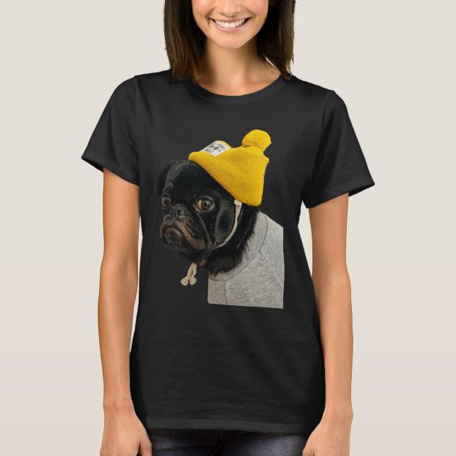 Cute Black PUG Sticker Classic T-Shirt 136 (Front)