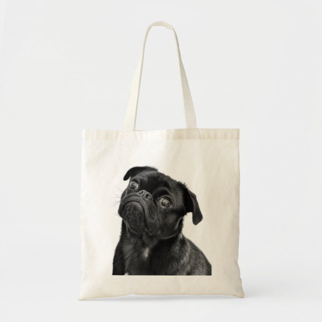 Cute Black Pug Tote Bag (Front)