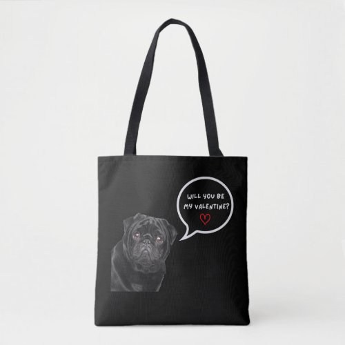 Cute Black Pug Valentines Day Funny Clothes Gift Tote Bag