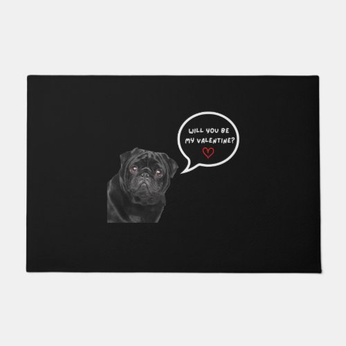 Cute Black Pug Valentines Day  Funny Pug Dog Doormat