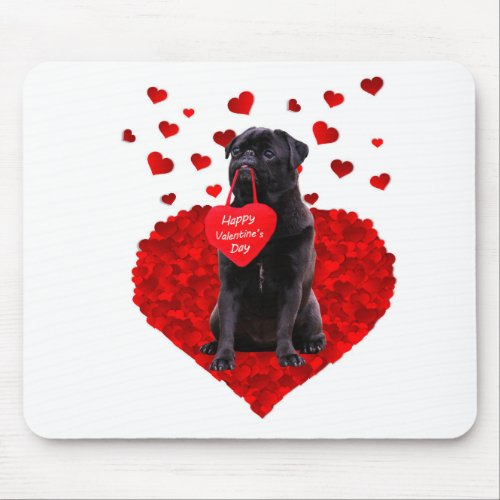 Cute Black Pug wishing Happy Valentines day Mouse Pad