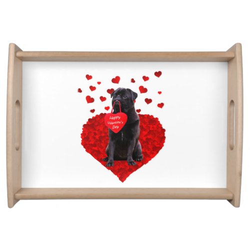 Cute Black Pug wishing Happy Valentines day Serving Tray