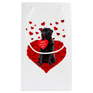 Cute Black Pug wishing Happy Valentine's day Small Gift Bag
