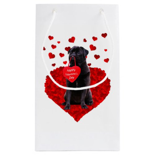 Cute Black Pug wishing Happy Valentines day Small Gift Bag