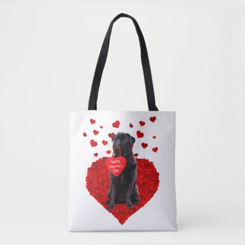 Cute Black Pug wishing Happy Valentines day Tote Bag