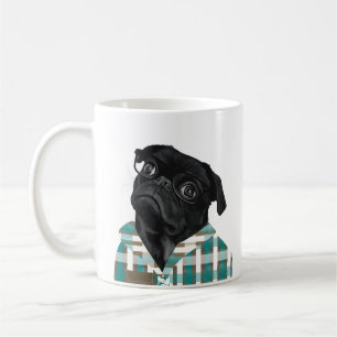 Cute Black Pug With Glasses Coffee Mug