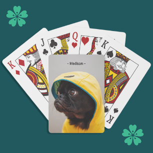 Cute Black Pug Yellow Raincoat Monogram Poker Cards