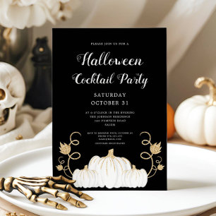 Cute Black Pumpkin Halloween Cocktail Party Invitation