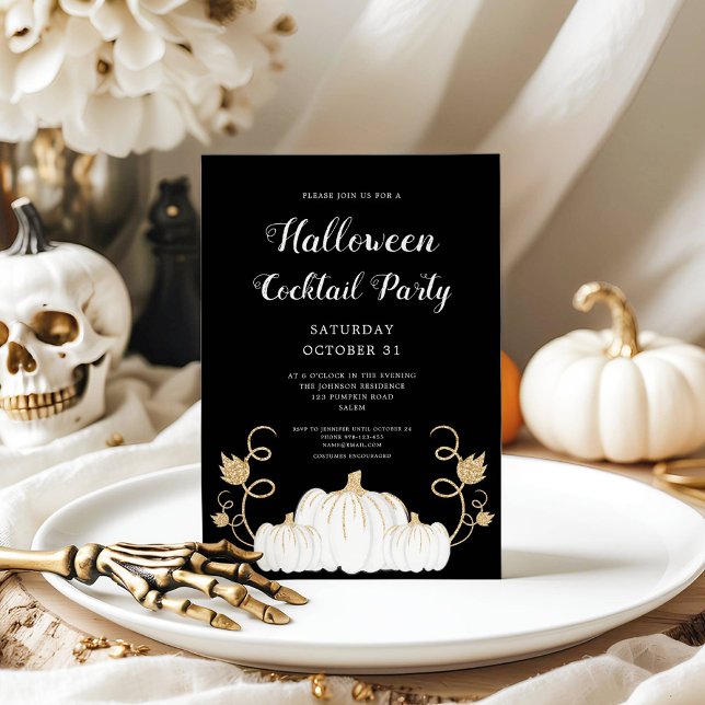 Cute Black Pumpkin Halloween Cocktail Party Invitation (Cute Black Pumpkin Halloween Cocktail Party Invitation)