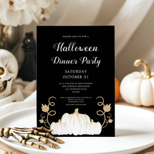 Cute Black Pumpkin Halloween Dinner Party Invitation