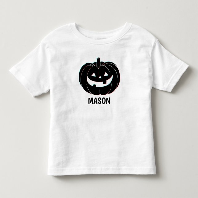 Cute Black Pumpkin Halloween Name Toddler T-shirt (Front)