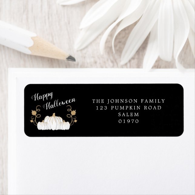 Cute Black Pumpkin Happy Halloween Address Label (Insitu)