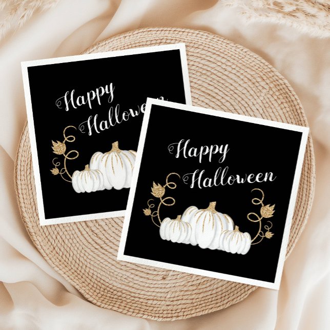 Cute Black Pumpkin Happy Halloween  Napkins (Cute Black Pumpkin Happy Halloween Napkins)