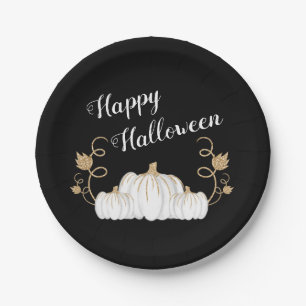 Cute Black Pumpkin Happy Halloween Paper Plates