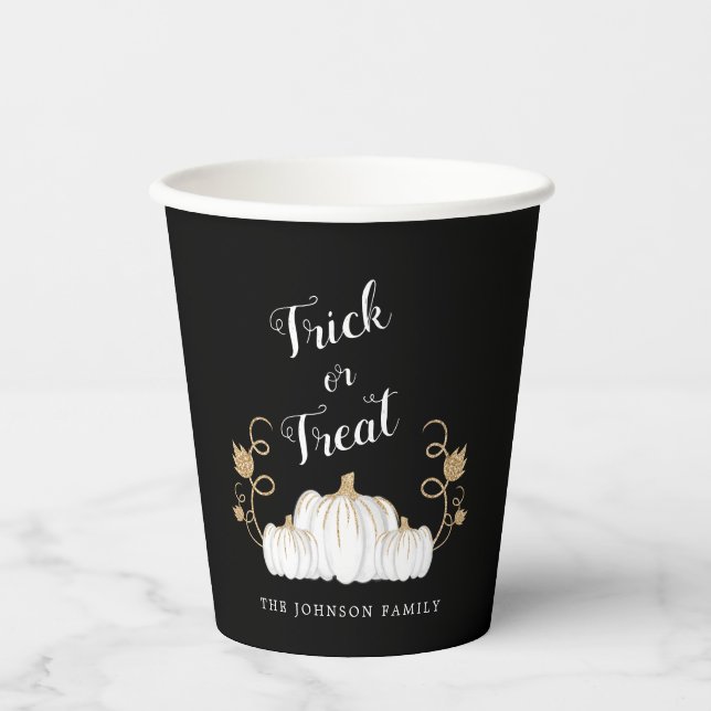Cute Black Pumpkin Trick Or Treat Halloween Paper Cups (Front)