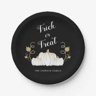 Cute Black Pumpkin Trick Or Treat Halloween  Paper Plates