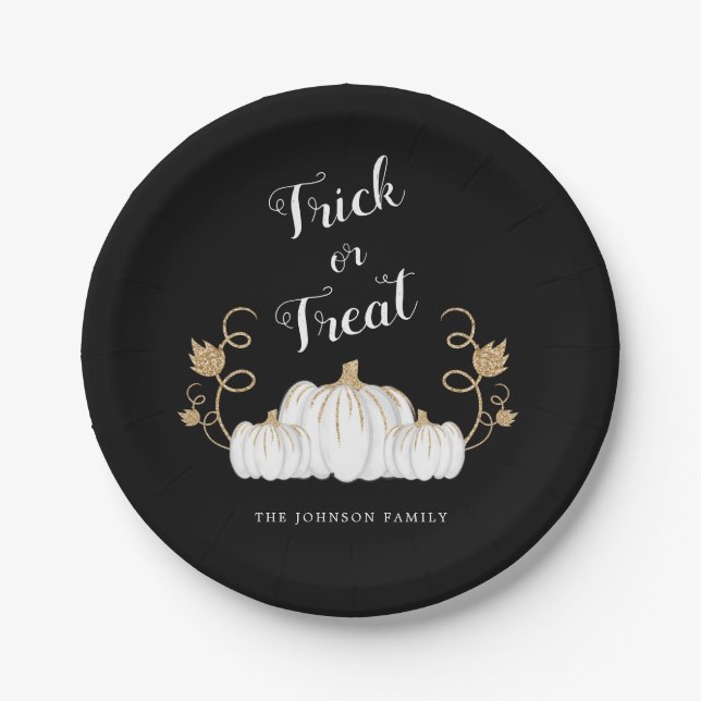 Cute Black Pumpkin Trick Or Treat Halloween  Paper Plates (Front)