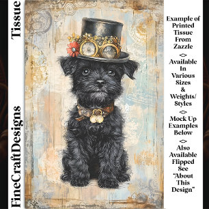 Cute Black Puppy In Steampunk Hat DL1L Decoupage Tissue Paper