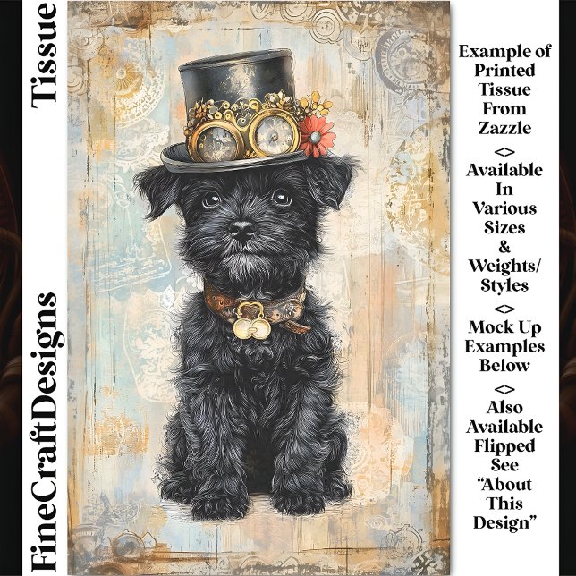 Cute Black Puppy In Steampunk Hat DL1R Decoupage Tissue Paper (Creator Uploaded)